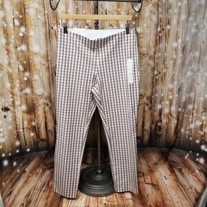 NEW A New Day Cream/Brown Plaid Women's Sz. 10R High Rise Fitted Dress Pants